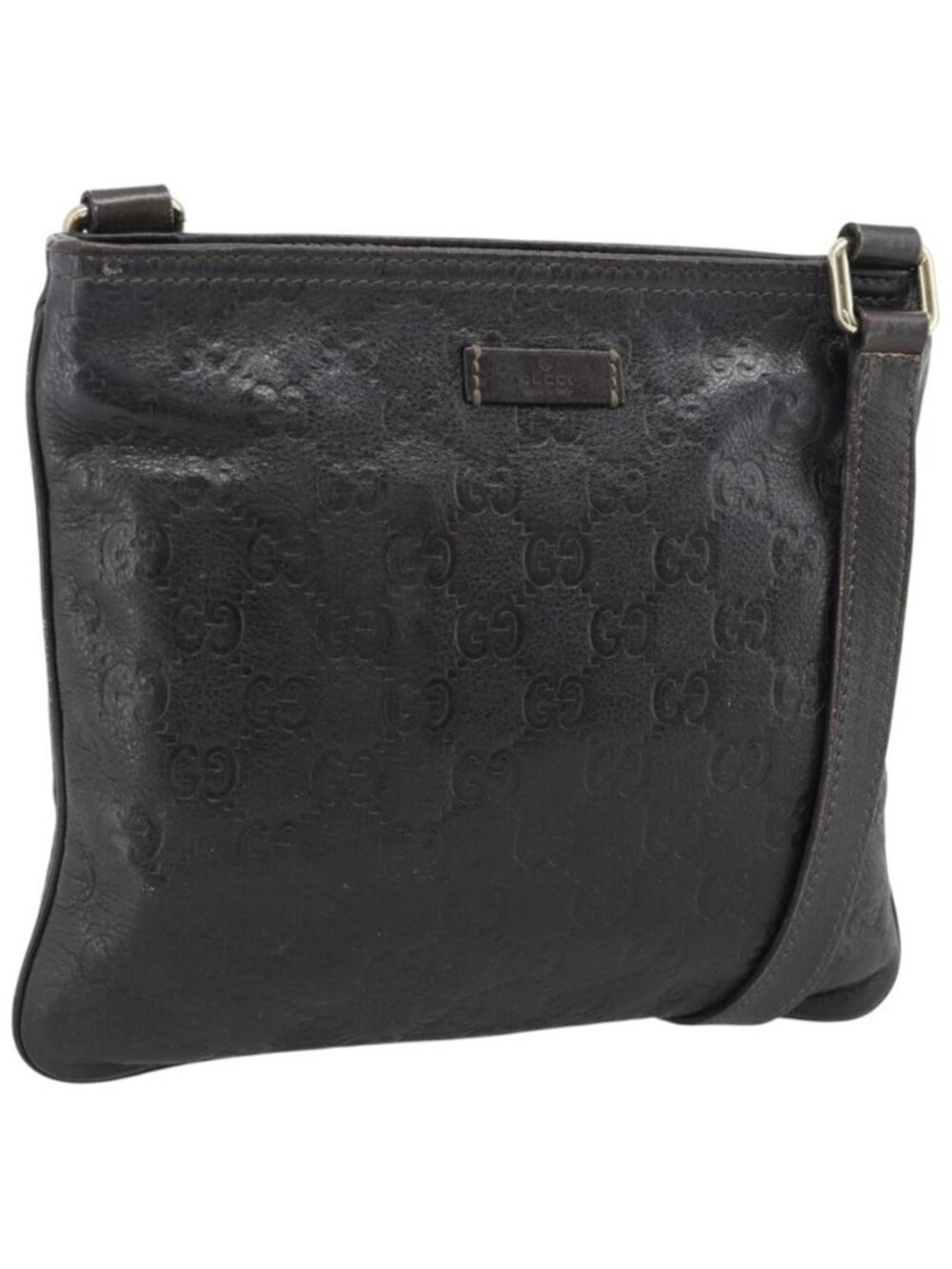 Authentic GUCCI GG Canvas Guccissima Bag Leather Dark Brown Gold 201538